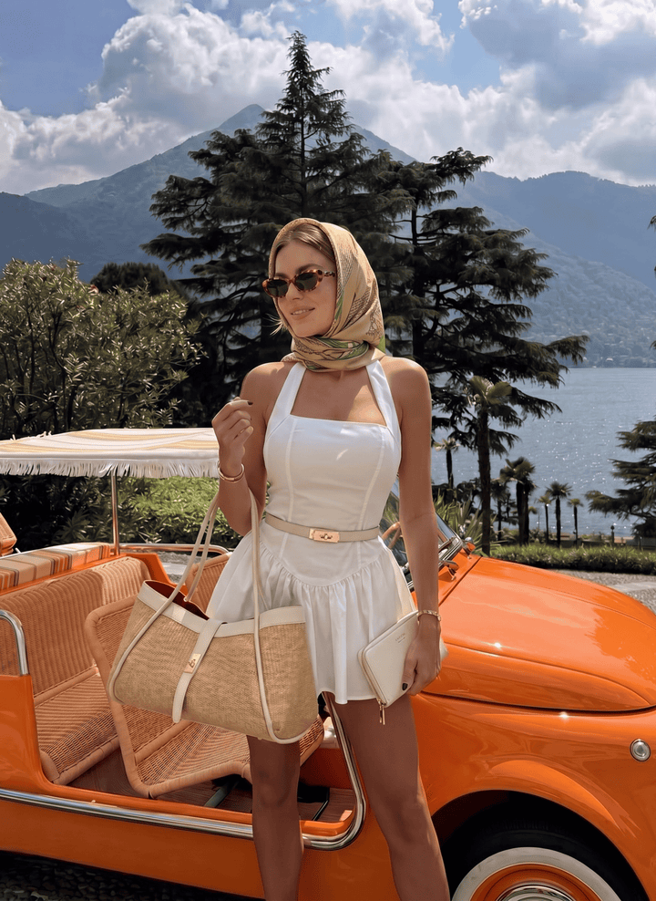 Set Mayfair en piel y rafia crema