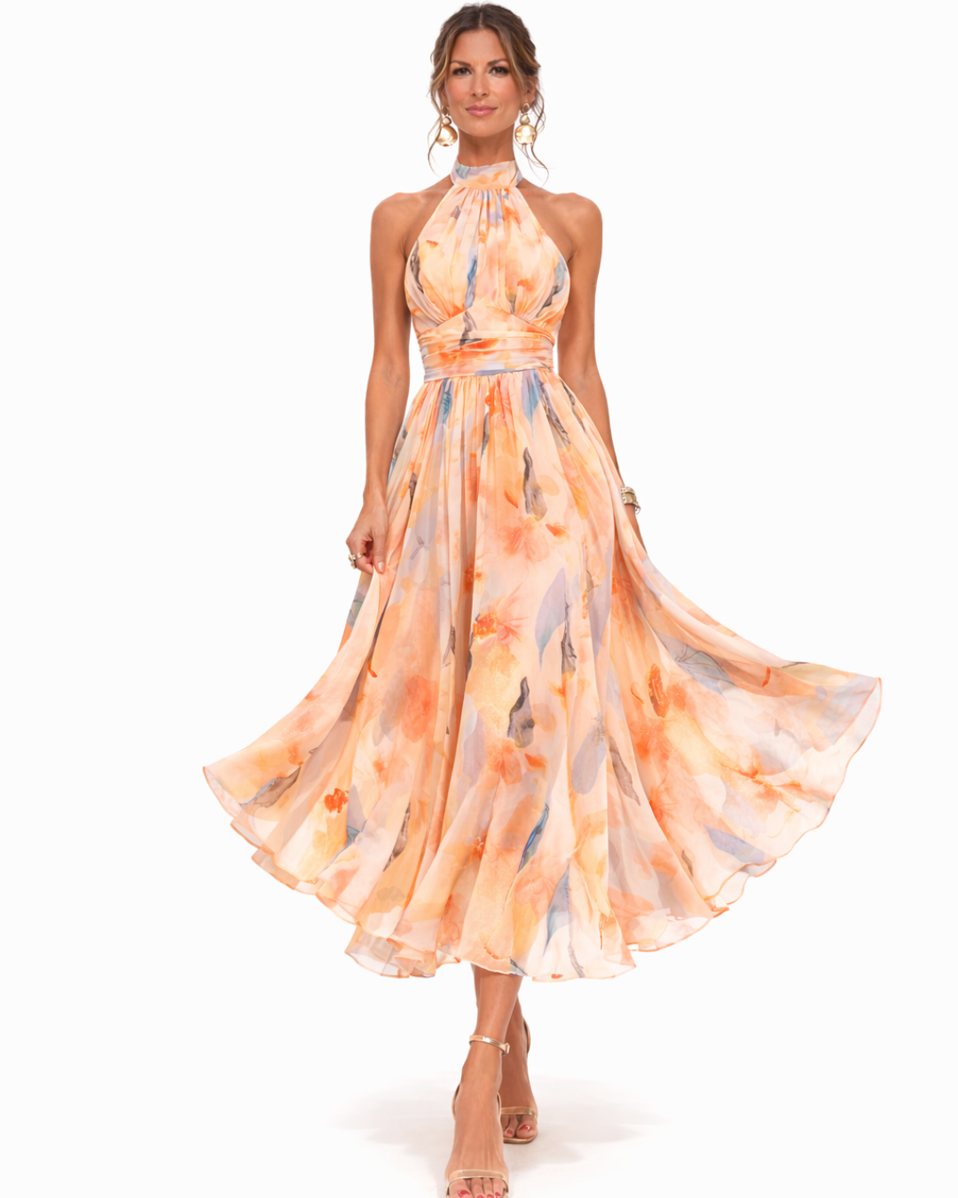 Isabela –  Vestido midi halter estampado