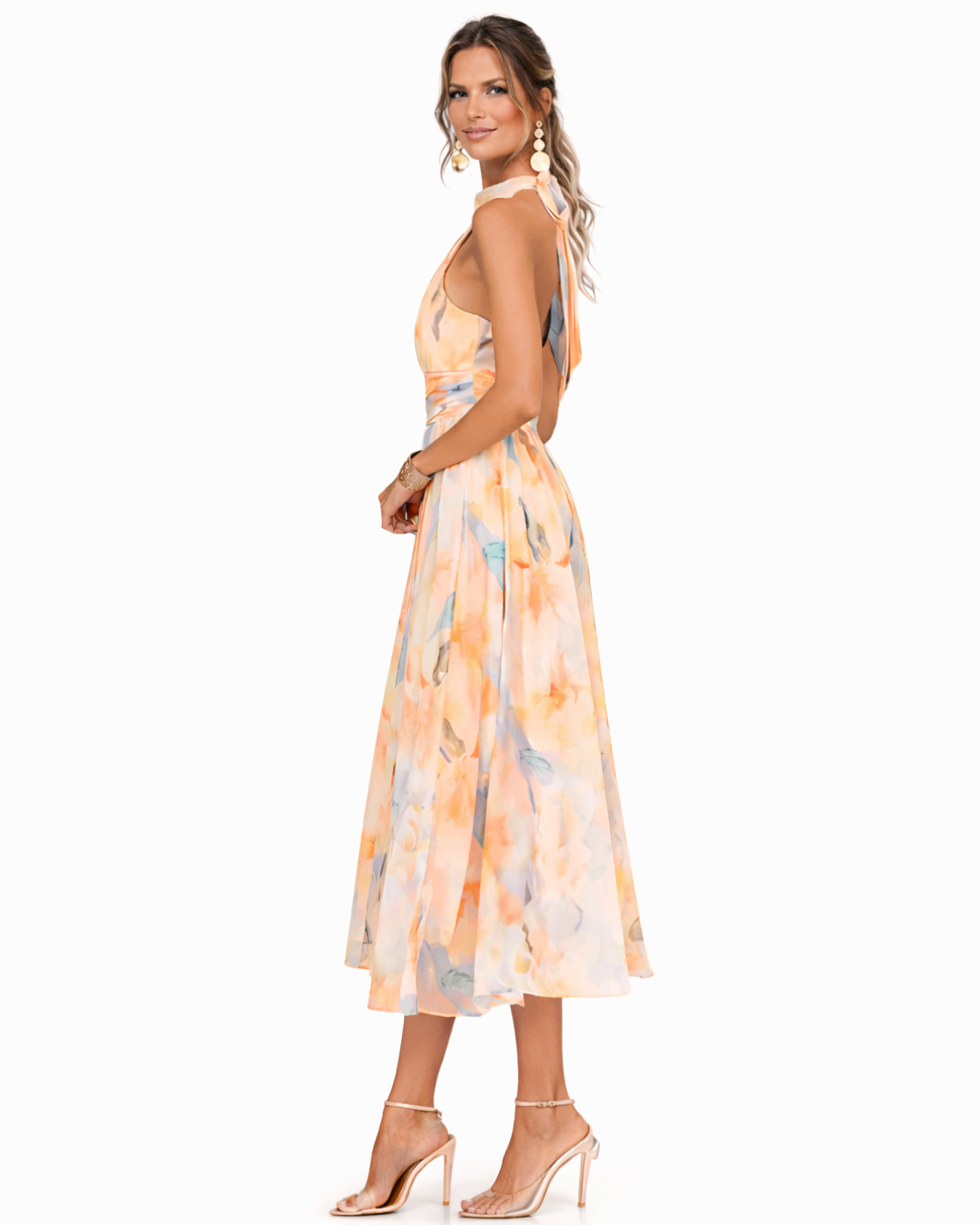 Isabela –  Vestido midi halter estampado