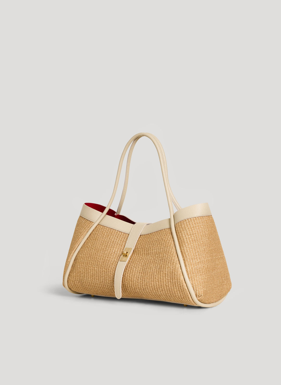 Set Mayfair en piel y rafia crema