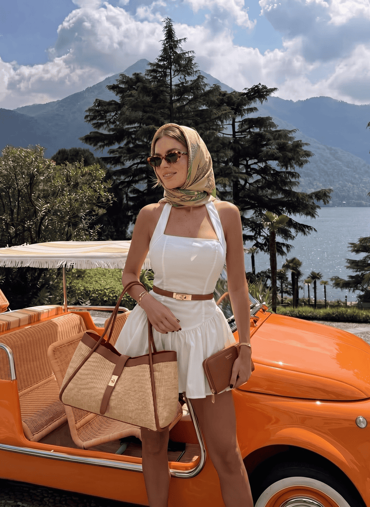 Set Mayfair en piel y rafia cuero