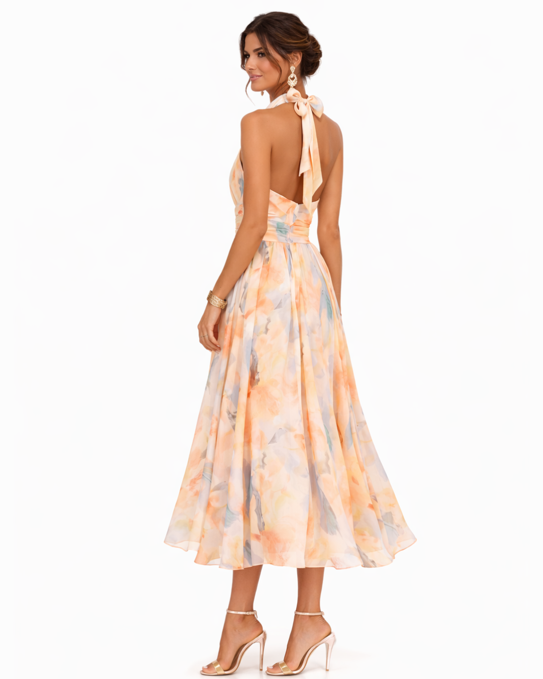 Isabela –  Vestido midi halter estampado