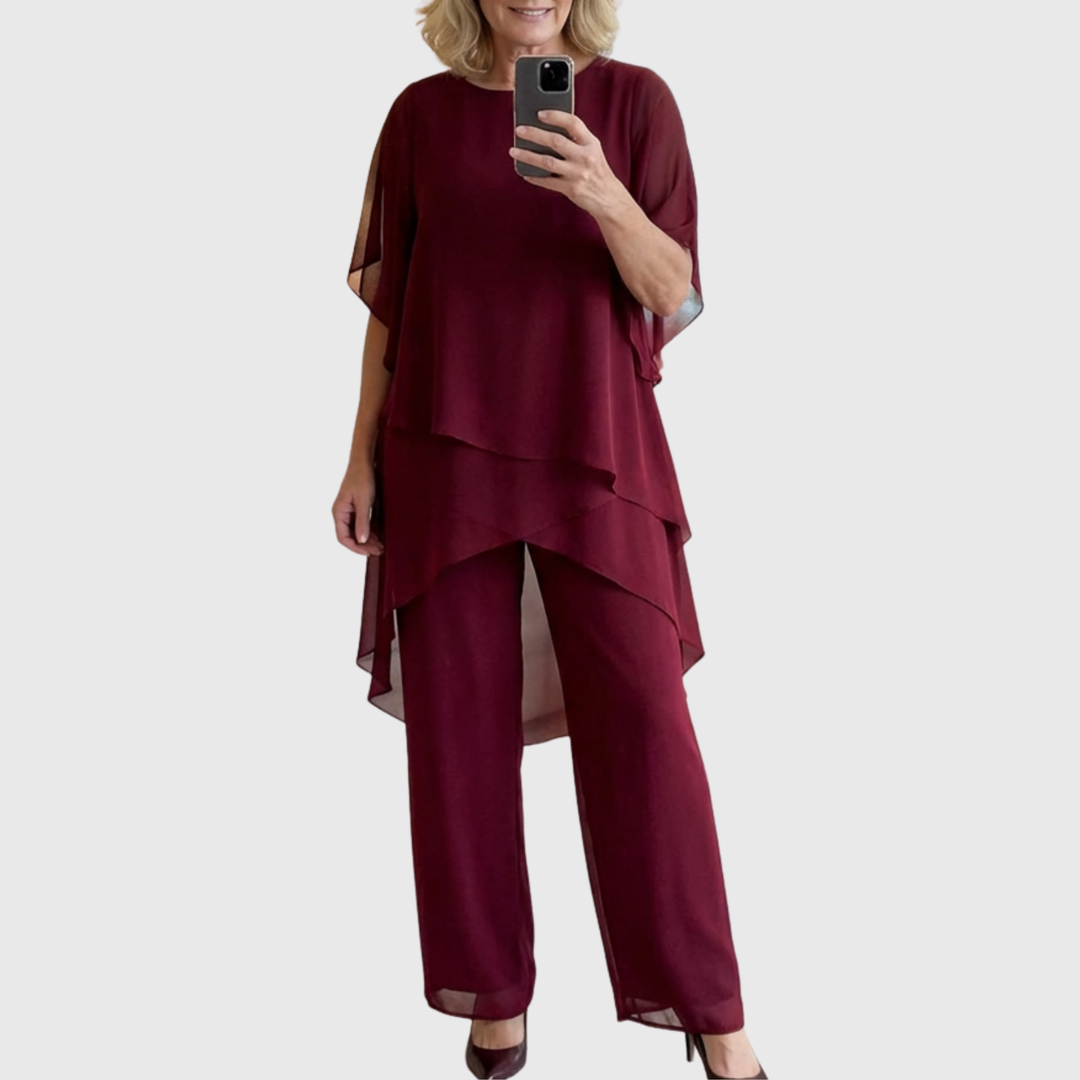 Shauna - Traje con pantalones palazzo drapeados