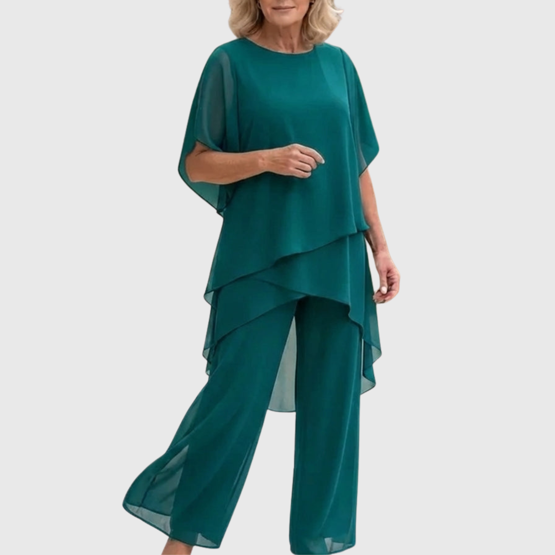 Shauna - Traje con pantalones palazzo drapeados