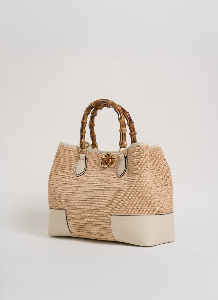 Set Bamboo Babe de piel y rafia crema