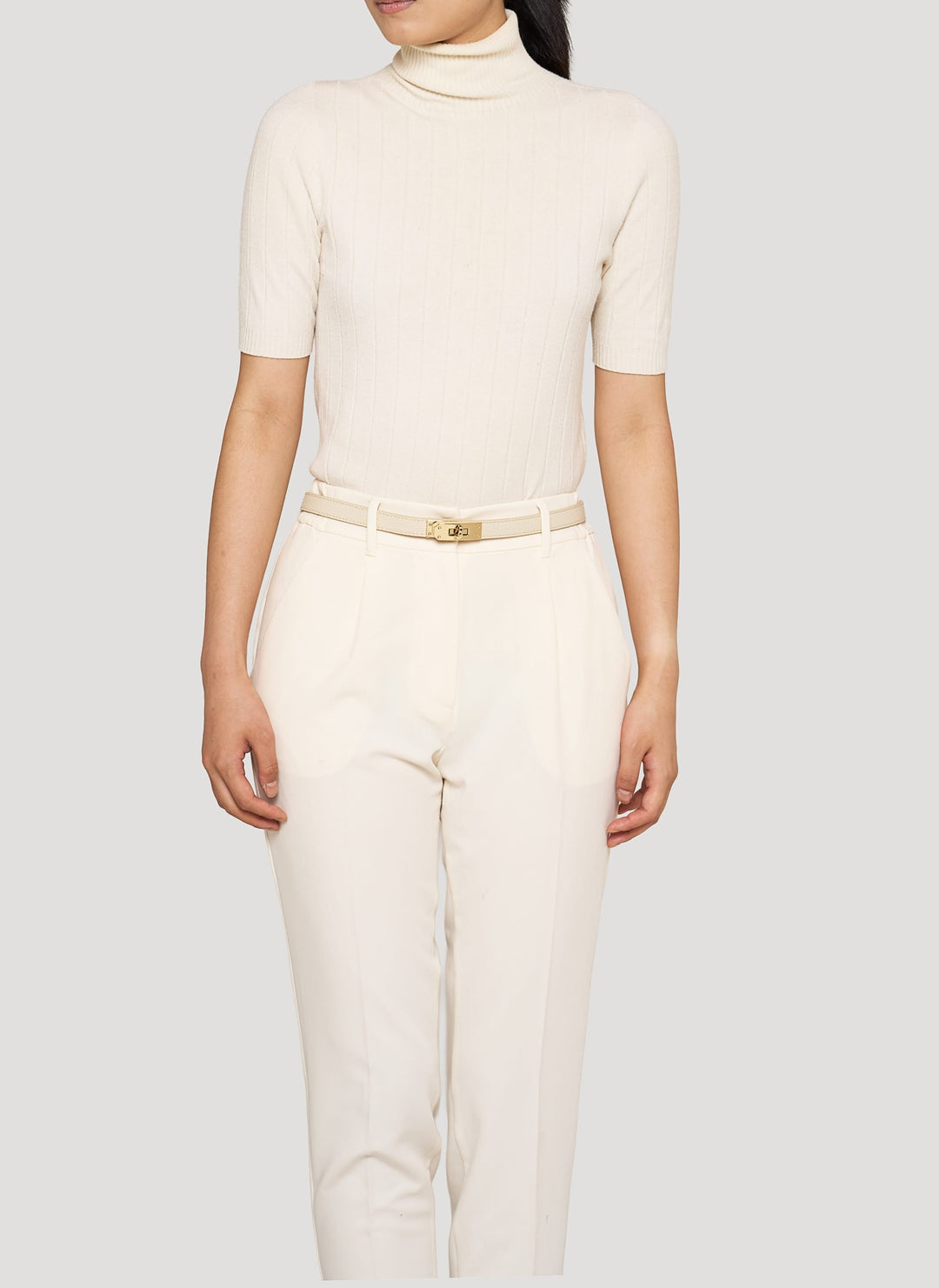 Set Mayfair en piel y rafia crema