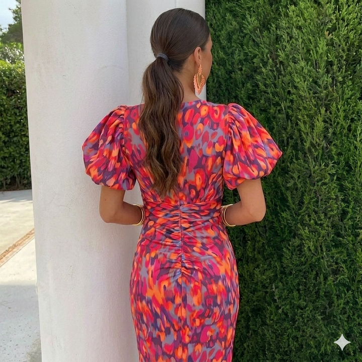 Bella – Vestido con mangas plisadas