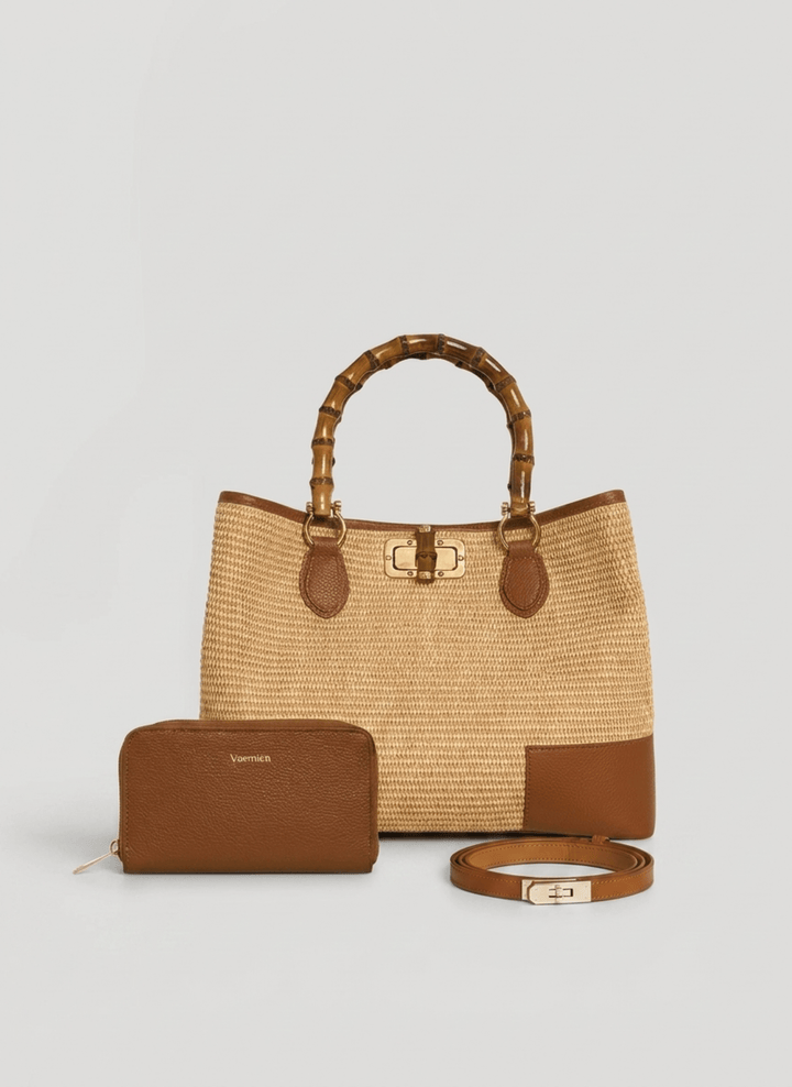 Set Bamboo Babe de piel y rafia cuero