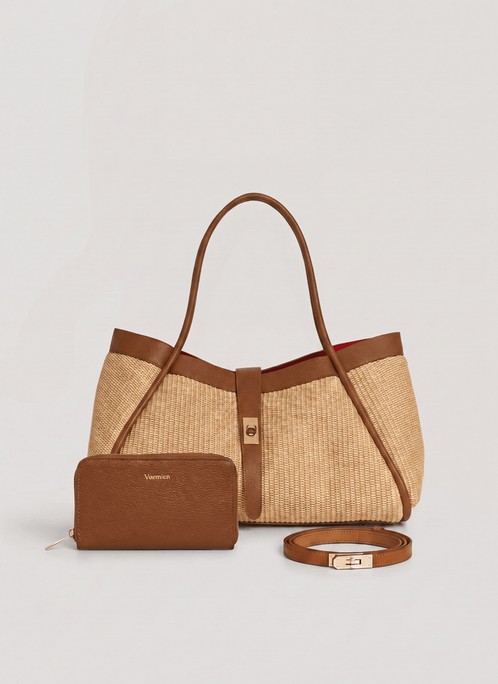 Set Mayfair en piel y rafia cuero