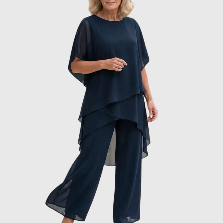 Carla - Traje con pantalones palazzo drapeados