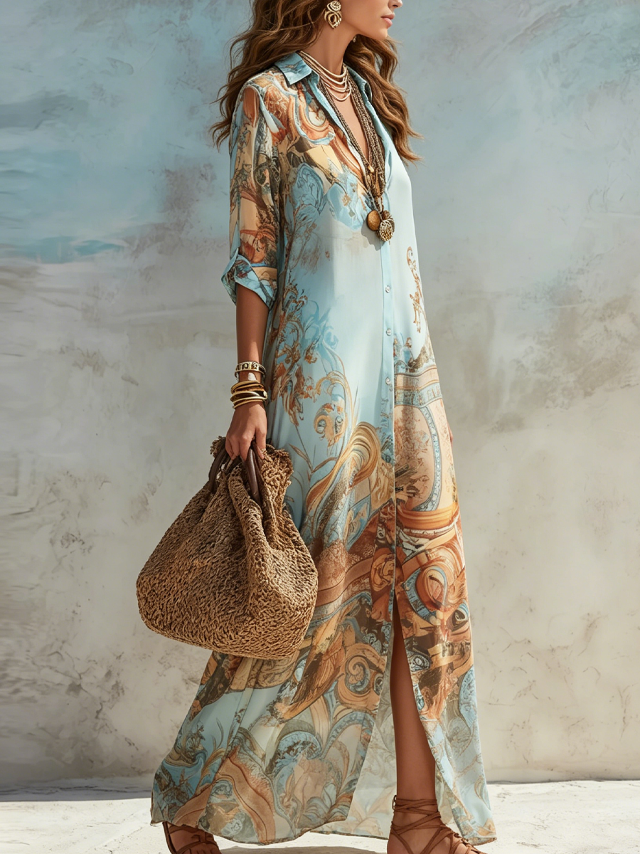 Lorna – Vestido Chemisier Mediterráneo