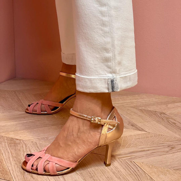 Aurelia – Sandalias Glamour Rosa Oro