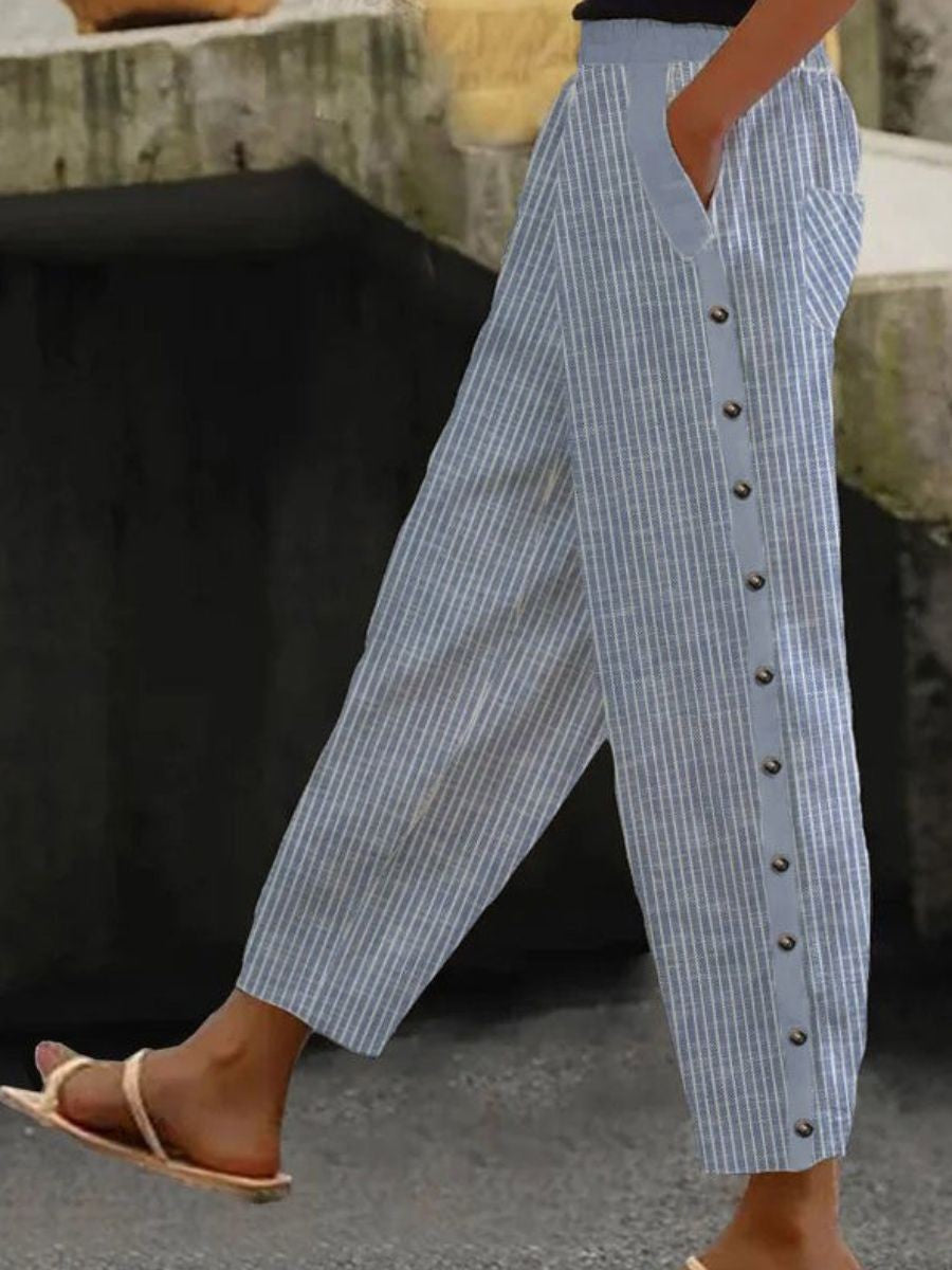 Linaya - Pantalón de Botones Rayado