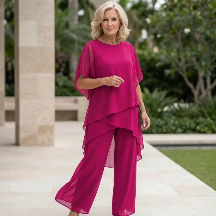 Carla - Traje con pantalones palazzo drapeados