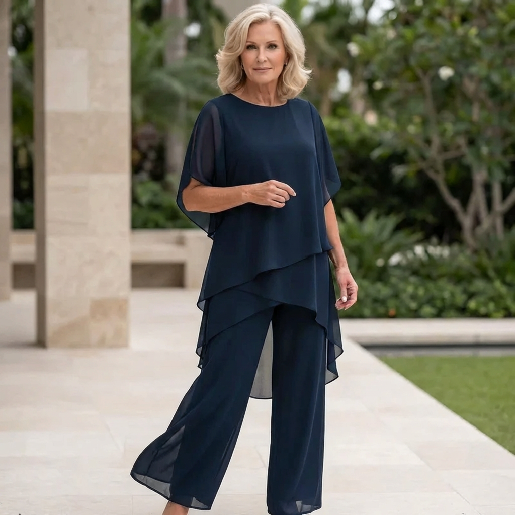 Carla - Traje con pantalones palazzo drapeados