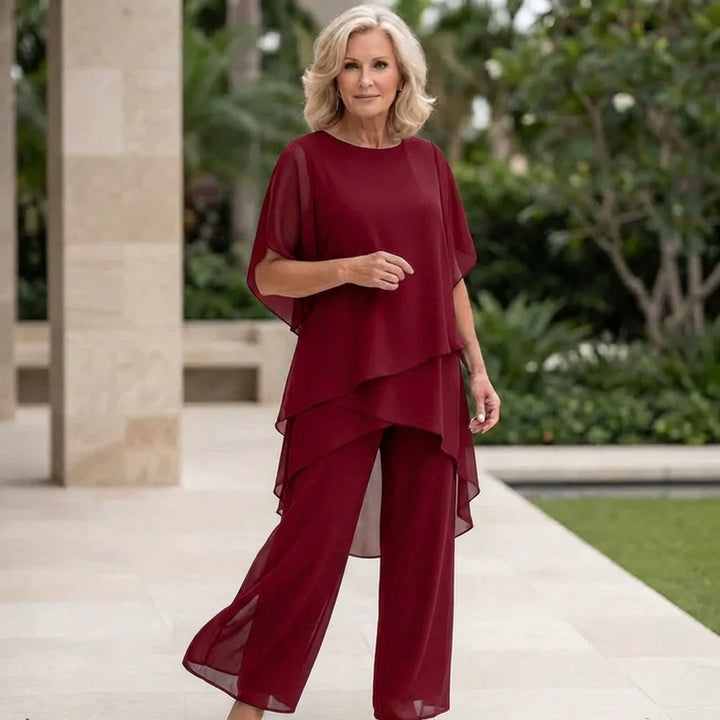 Carla - Traje con pantalones palazzo drapeados