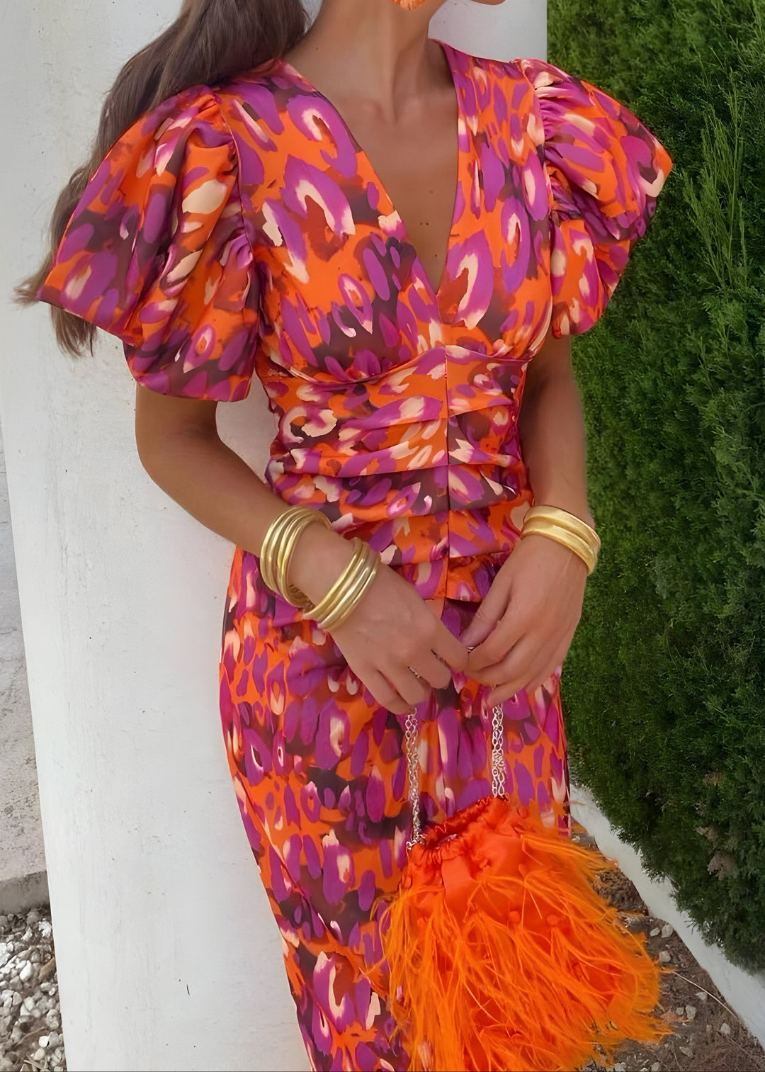 Bella – Vestido con mangas plisadas