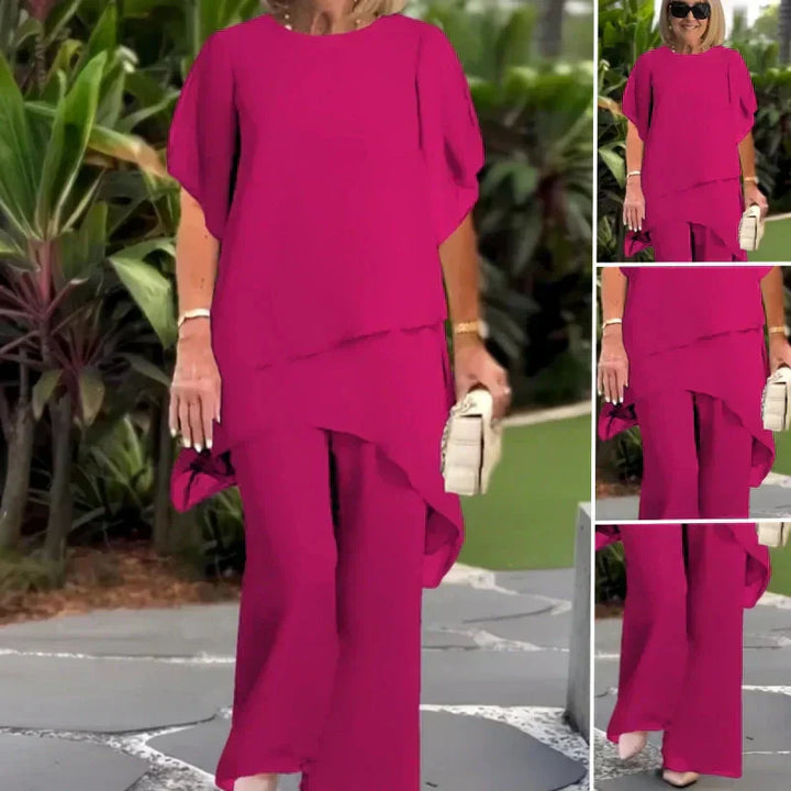 Carla - Traje con pantalones palazzo drapeados