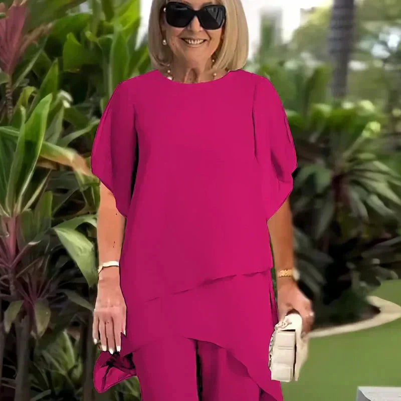 Carla - Traje con pantalones palazzo drapeados