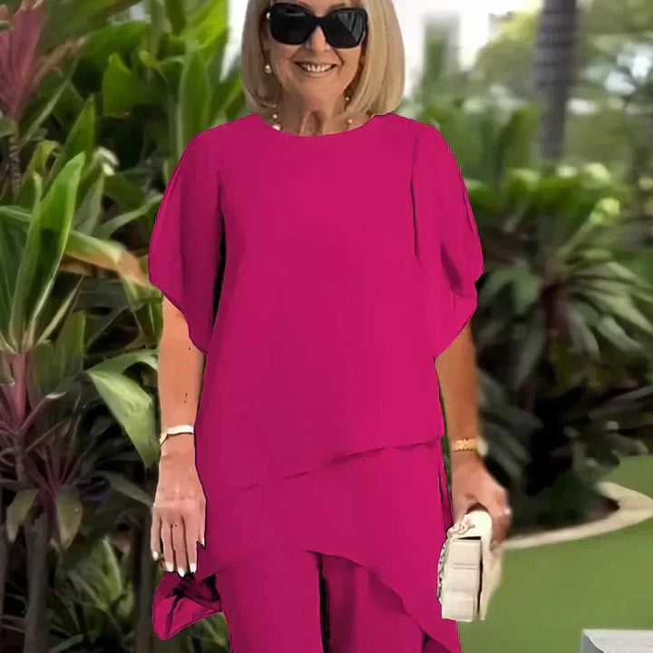 Carla - Traje con pantalones palazzo drapeados
