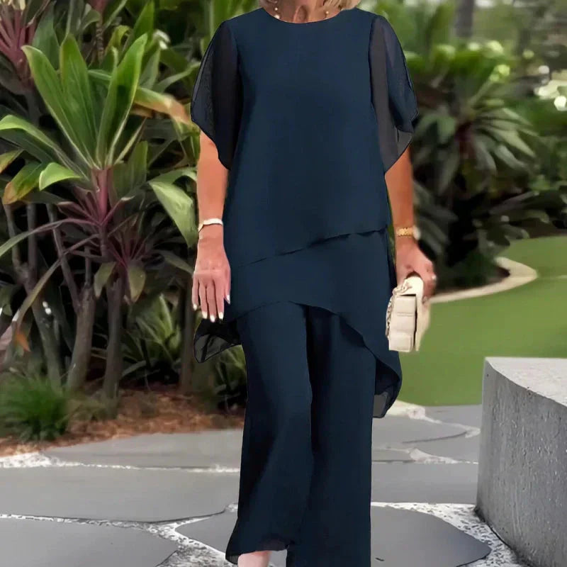 Carla - Traje con pantalones palazzo drapeados
