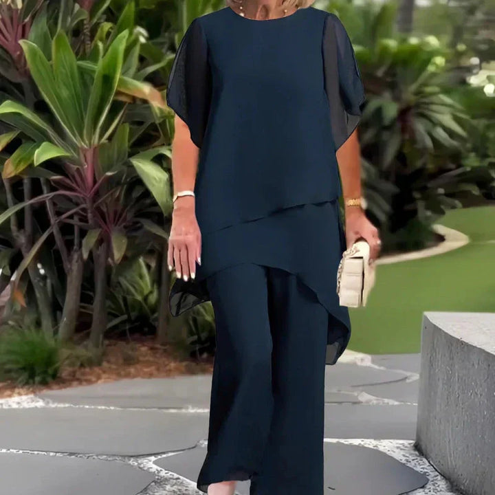 Carla - Traje con pantalones palazzo drapeados