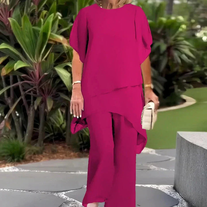 Carla - Traje con pantalones palazzo drapeados