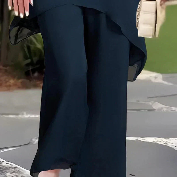 Carla - Traje con pantalones palazzo drapeados