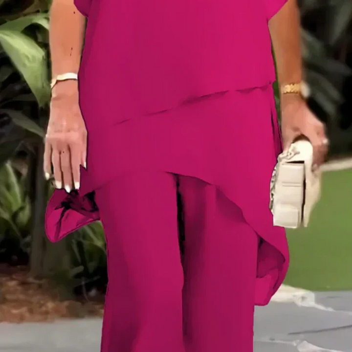 Carla - Traje con pantalones palazzo drapeados